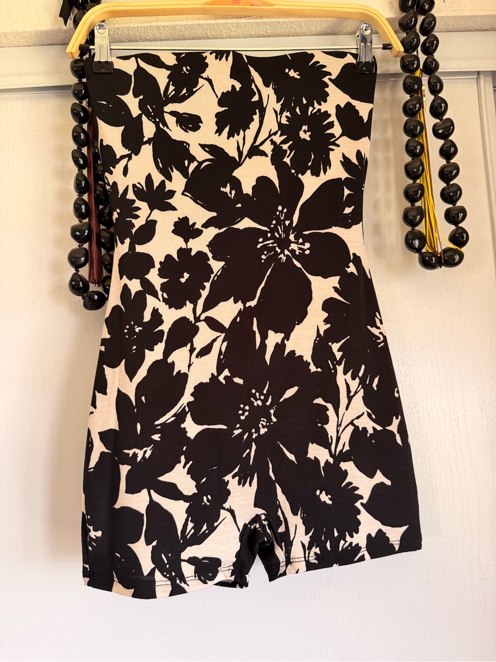 Black & Cream Floral Strapless Romper